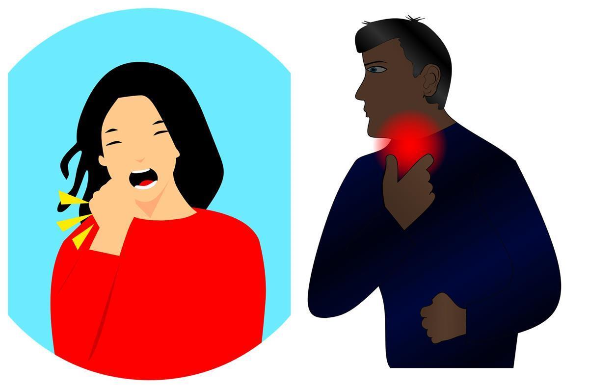 Tegning av to personer som hoster - Klikk for stort bilde