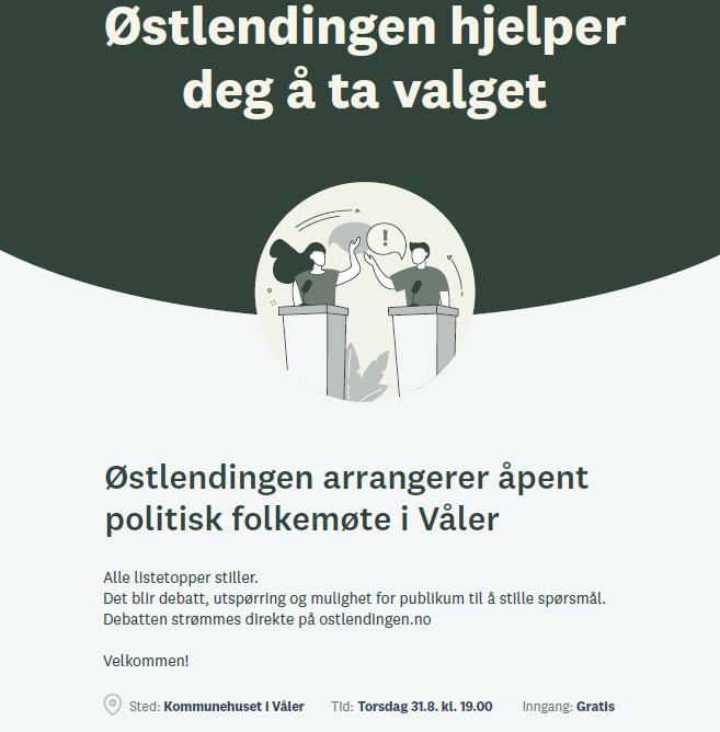 Østlendingen arrangerer åpent politisk folkemøte i Våler - Klikk for stort bilde